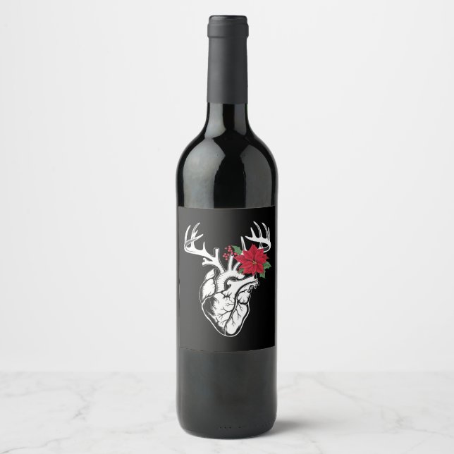 Nurse Heart Anatomy Reindeer Heart Cath Lab RN  Wine Label (Front)