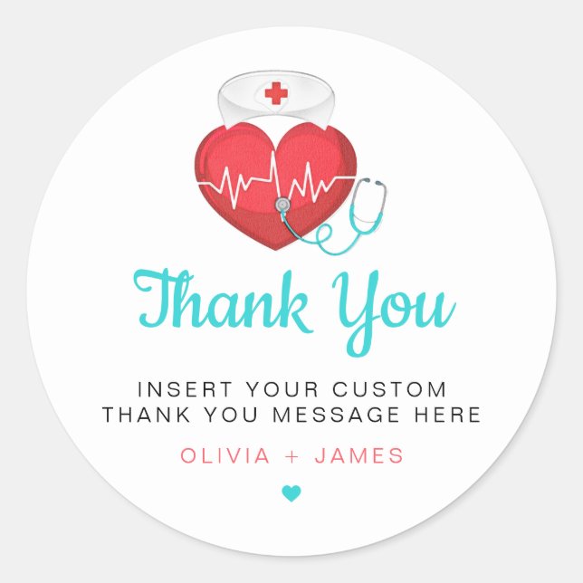 Nurse Heart Beat Stethoscope Thank You Sticker (Front)