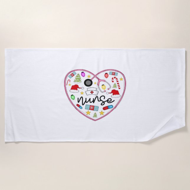 Nurse Heart, Halloween Oversized T-Shirt Beach Towel (Front)