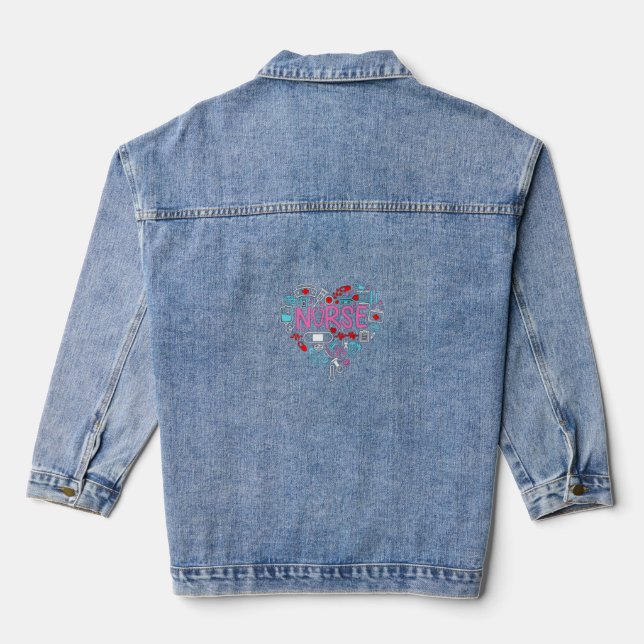 Nurse Heart Illustration Denim Jacket (Back)