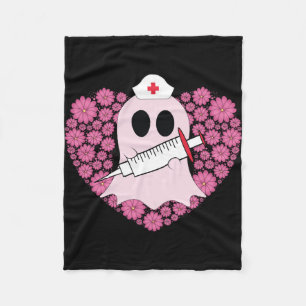 Nurse Heart Pink Ghost Breast Cancer Awareness Fleece Blanket