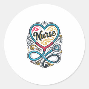 Nurse Heart Stethoscope Vintage Engraving Design_1 Classic Round Sticker