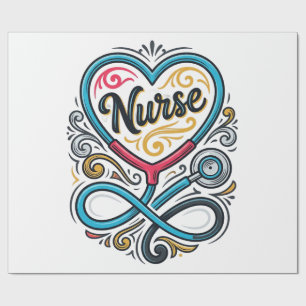 Nurse Heart Stethoscope Vintage Engraving Design_1 Wrapping Paper