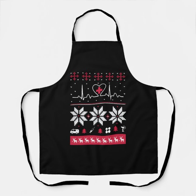 Nurse heartbeat - Ugly Christmas sweater Apron (Front)
