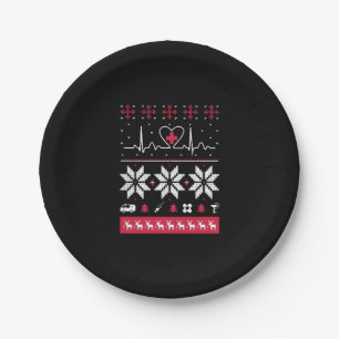 Nurse heartbeat - Ugly Christmas sweater Paper Plate