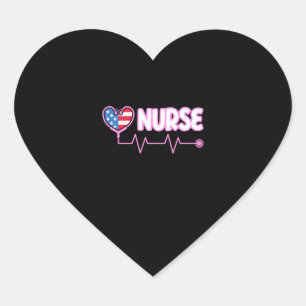 nurse heartbeat usa flag 1 heart sticker