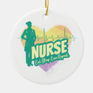 Nurse Heartbeat Vintage Graduation Nursing School Ceramic Ornament
