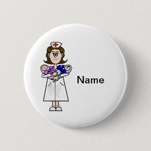 Nurse Holding Baby Boy & Girl Babies Button