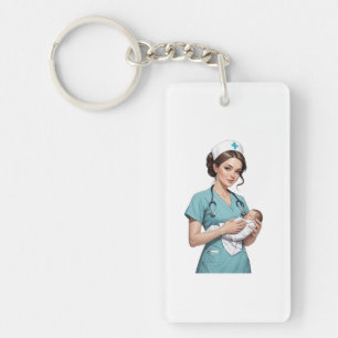Nurse Holding Newborn – Gentle Care Medical Design Key Ring