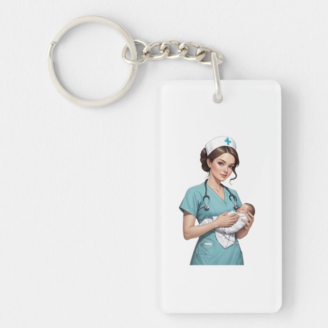Nurse Holding Newborn – Gentle Care Medical Design Key Ring (Front)