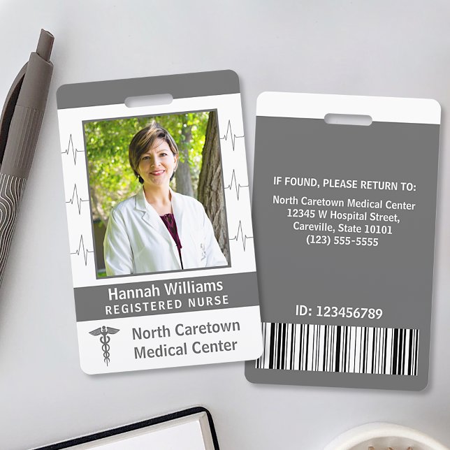 Nurse Hospital Custom Employee Photo Logo Bar Code ID Badge (Creator Uploaded)