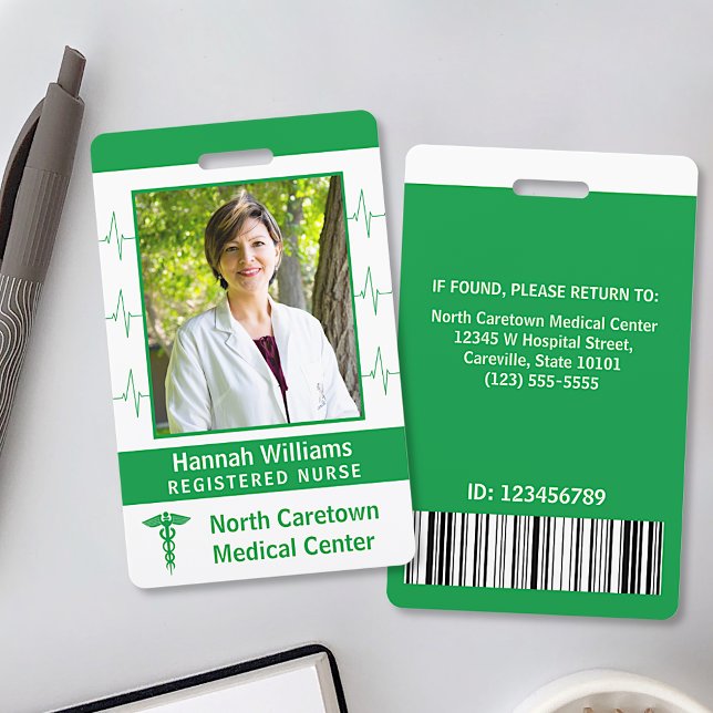 Nurse Hospital Employee Custom Photo Logo Bar Code ID Badge (Creator Uploaded)