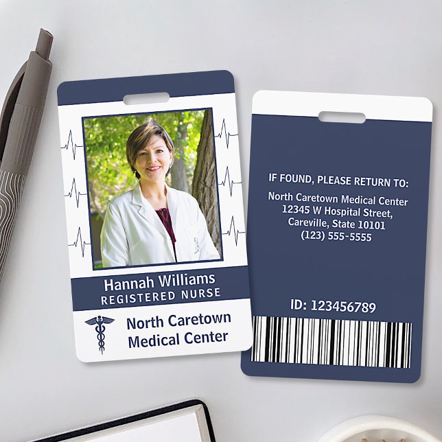 Nurse Hospital Employee Photo Logo Bar Code Custom ID Badge (Creator Uploaded)