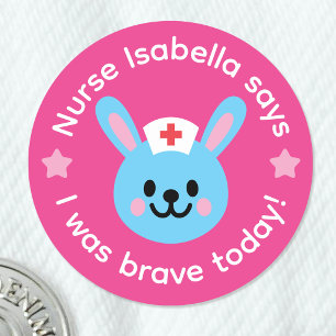 Nurse I Was Brave Today Cute Rabbit Pink Reward Classic Round Sticker