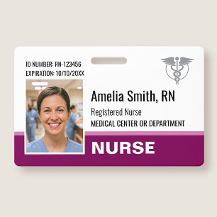 Nurse ID Badge Photo Logo Modern Berry Template
