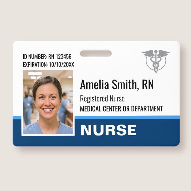 Nurse ID Badge Photo Logo Modern Blue RN Template (Creator Uploaded)
