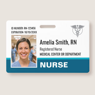 Nurse ID Badge Photo Logo Modern Teal RN Template