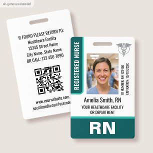 Nurse ID Badge Photo Logo RN Employee Modern Green