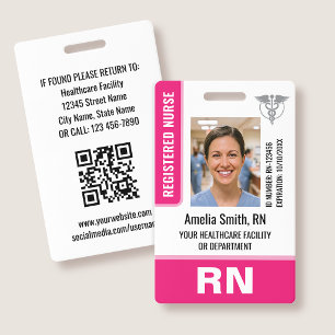 Nurse ID Badge Photo Logo RN Employee Modern Pink