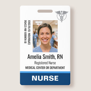 Nurse ID Badge Photo Logo RN Staff Modern Blue