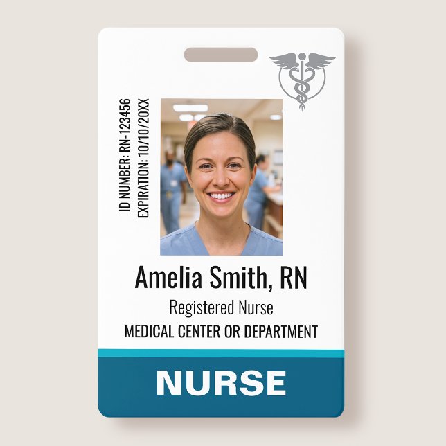 Nurse ID Badge Photo Logo RN Staff Modern Teal (Creator Uploaded)