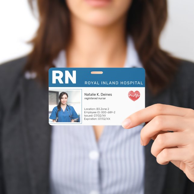 Nurse ID Badge Photo QR Code Modern Blue (Presented)