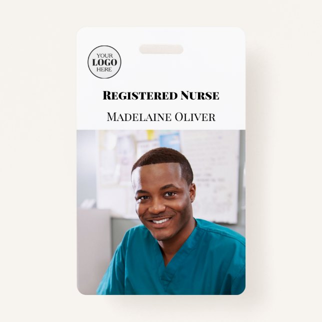Nurse ID Photo White Simple Logo Badge ID Badge (Front)