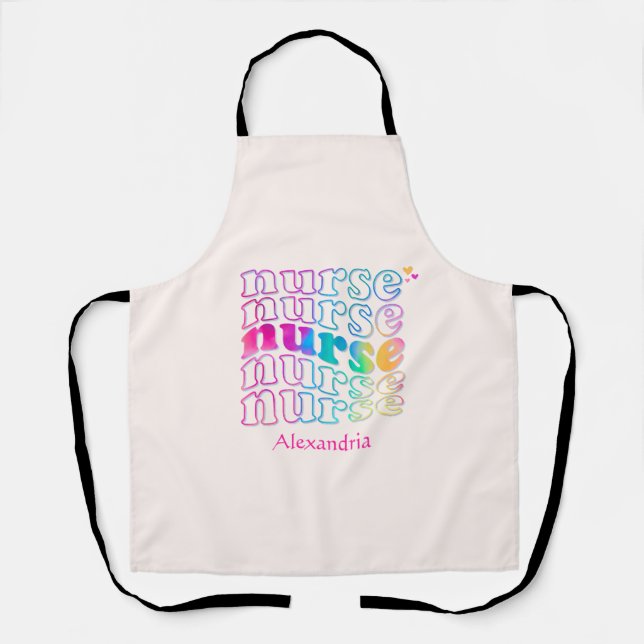 "Nurse" in Elegant Rainbow Colours Apron (Front)