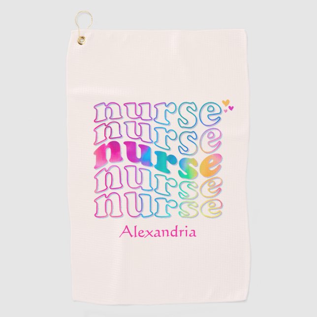 "Nurse" in Elegant Rainbow Colours Golf Towel (Front)