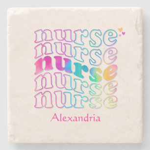 "Nurse" in Elegant Rainbow Colours Stone Coaster