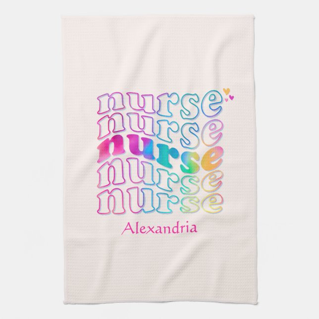 "Nurse" in Elegant Rainbow Colours Tea Towel (Vertical)