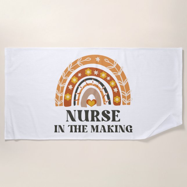 Nurse in the Making Vintage Rainbow  Beach Towel (Front)