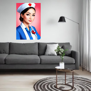 Nurse in white blue uniform AI Art Poster