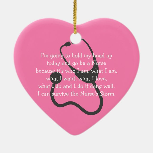 Nurse Inspirational Pink Heart Christmas Gift  Ceramic Ornament (Back)
