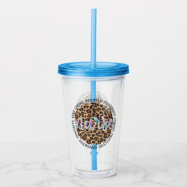 "Nurse" & Inspiring Traits - Leopard Print Acrylic Tumbler (Front)