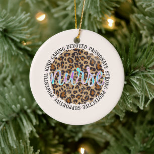 "Nurse" & Inspiring Traits - Leopard Print Ceramic Ornament