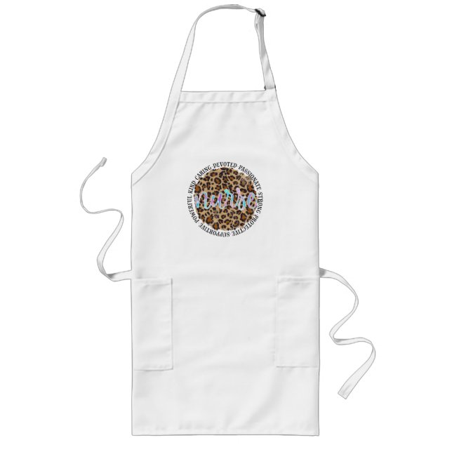 "Nurse" & Inspiring Traits - Leopard Print Long Apron (Front)