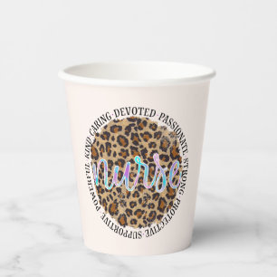 "Nurse" & Inspiring Traits - Leopard Print Paper Cups