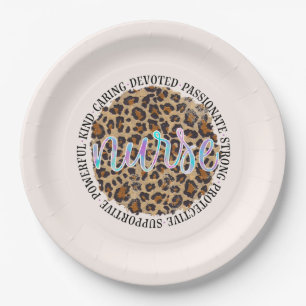 "Nurse" & Inspiring Traits - Leopard Print Paper Plate