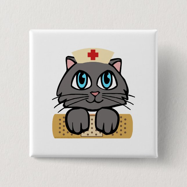 Nurse Kitten (Blue Eyes) 15 Cm Square Badge (Front)
