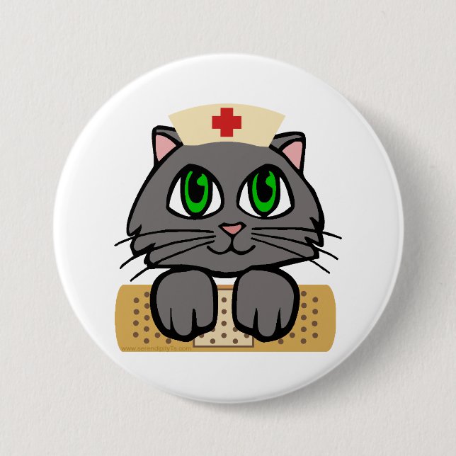 Nurse Kitten (Green Eyes) 7.5 Cm Round Badge (Front)