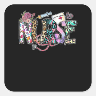 Nurse Leopard Floral Nursing Life Square Sticker