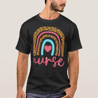Nurse Leopard Print Boho Rainbow Nurse Appreciatio T-Shirt