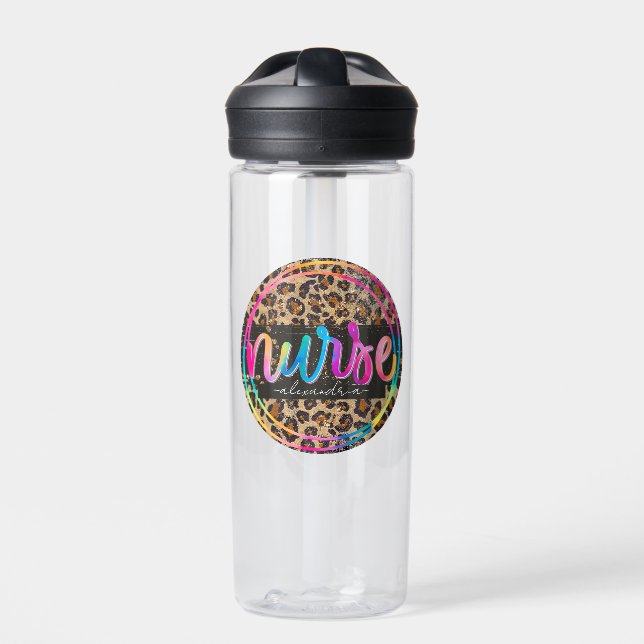 Nurse Leopard Print Water Bottle (Front)