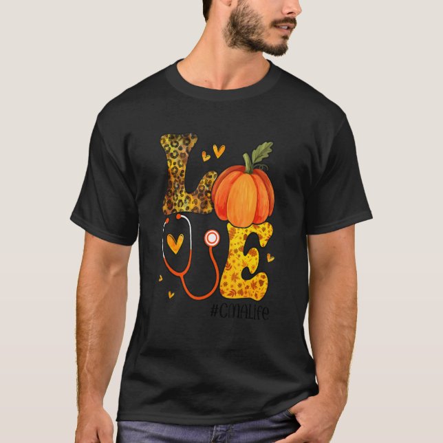 Nurse Leopard Pumpkin Thanksgiving Love CMA Nurse  T-Shirt (Front)