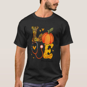 Nurse Leopard Pumpkin Thanksgiving Love Home Care  T-Shirt