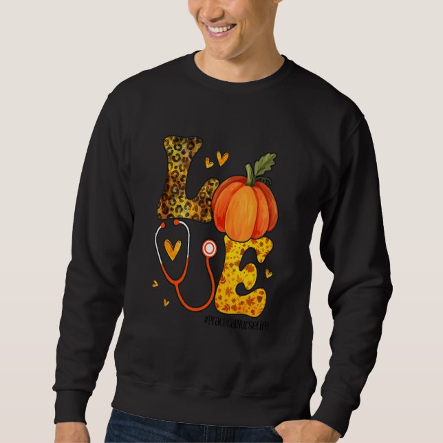 Nurse Leopard Pumpkin Thanksgiving Love Practical  Sweatshirt (Front)