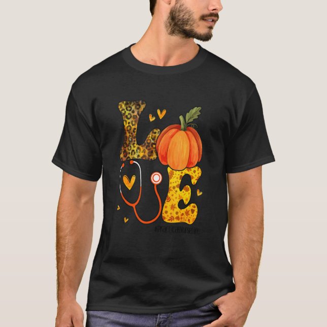 Nurse Leopard Pumpkin Thanksgiving Love Practical  T-Shirt (Front)