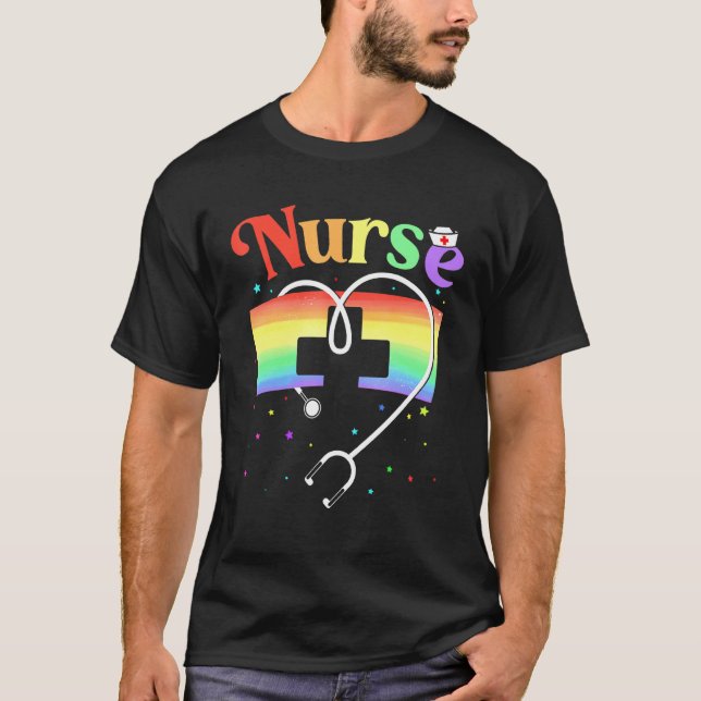 Nurse Lgbtq Gay Pride Rainbow Flag Registered Nurs T-Shirt (Front)