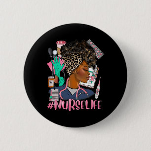 Nurse Life African American Black Women Leopard Nu 6 Cm Round Badge